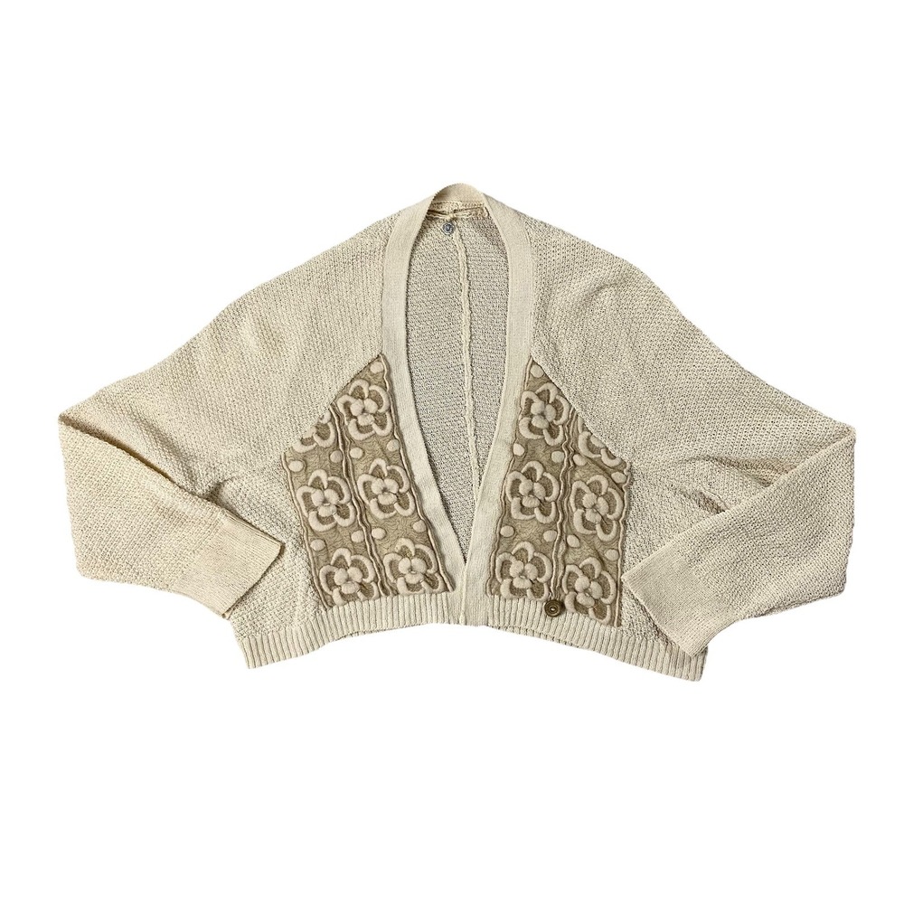Anthropologie Knitted & Knotted Lace Insert Cardigan Cropped Boho Romantic S